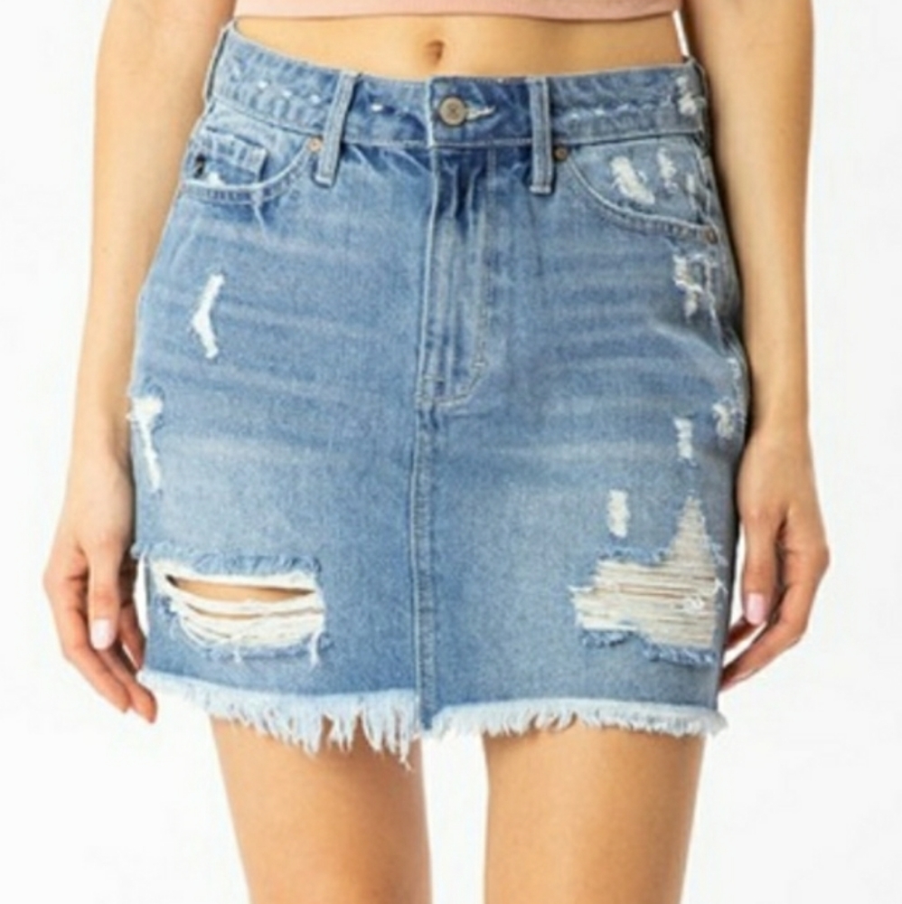 KANCAN Destroyed Denim Skirt - Picture 1 of 5